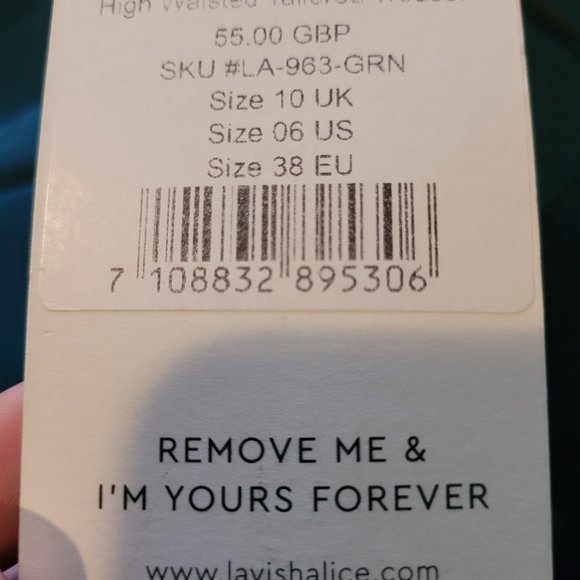 [NEW W TAGS] US 6/ UK 10 Lavish Alice Teal Green Cigarette Pants - Picture 7 of 7